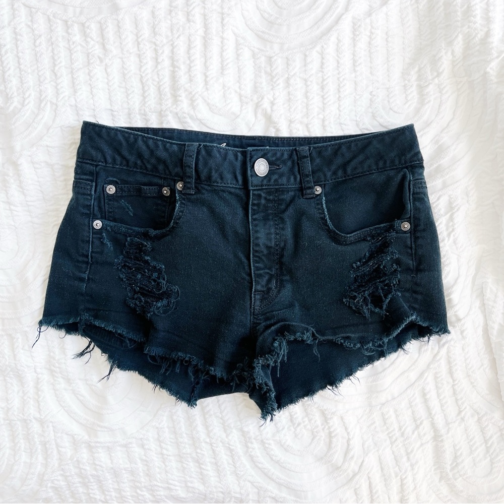 American Eagle Black Distressed Stretch Shorts